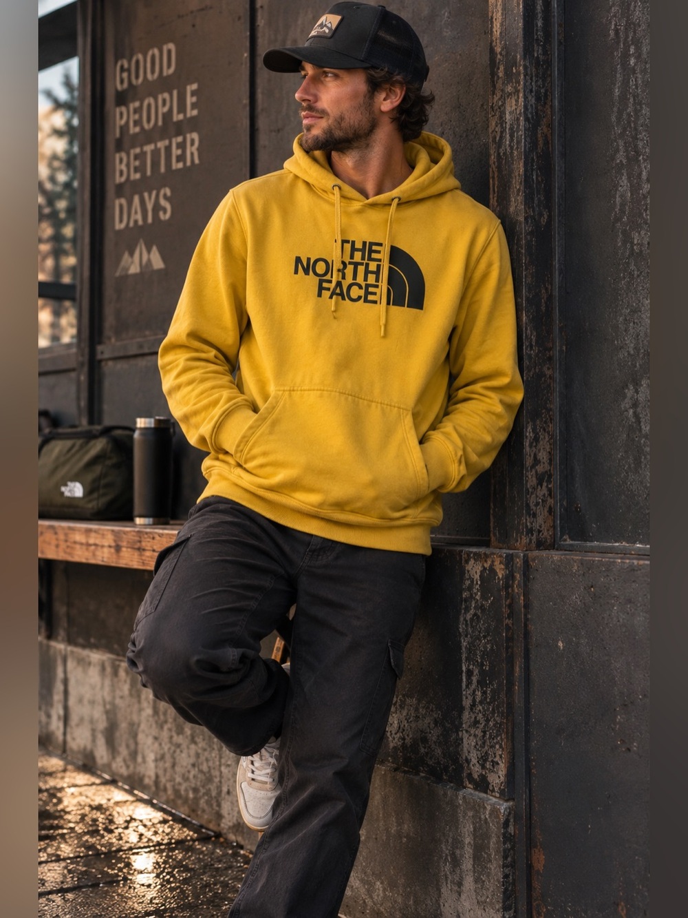 The North Face Mens Small Mustard Yellow Half Dome Logo Pullover Hoodie